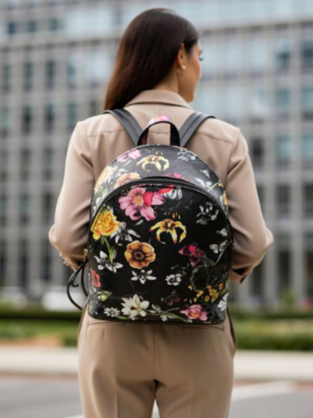 Unbranded Floral-Themed Backpack Two Compartments Matching Key Ring  Like New